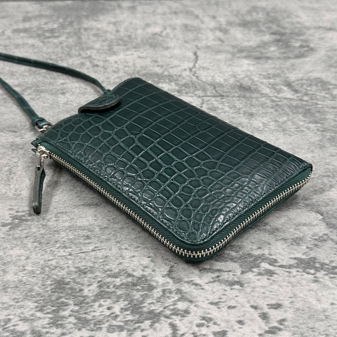 クロコダイル スマホショルダー メンズ レディース 本革 マット 緑