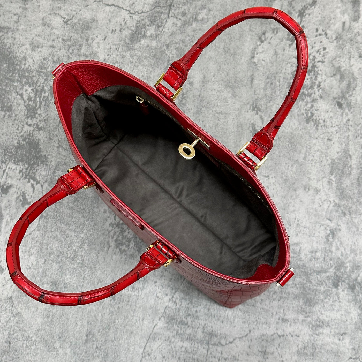 クロコダイル トートバッグ メンズ レディース 本革 赤色 黒 目地染め