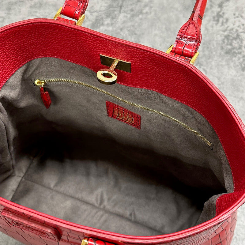 クロコダイル トートバッグ メンズ レディース 本革 赤色 黒 目地染め