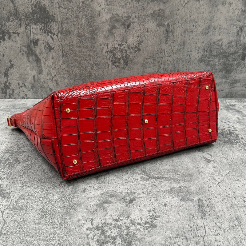 クロコダイル トートバッグ メンズ レディース 本革 赤色 黒 目地染め