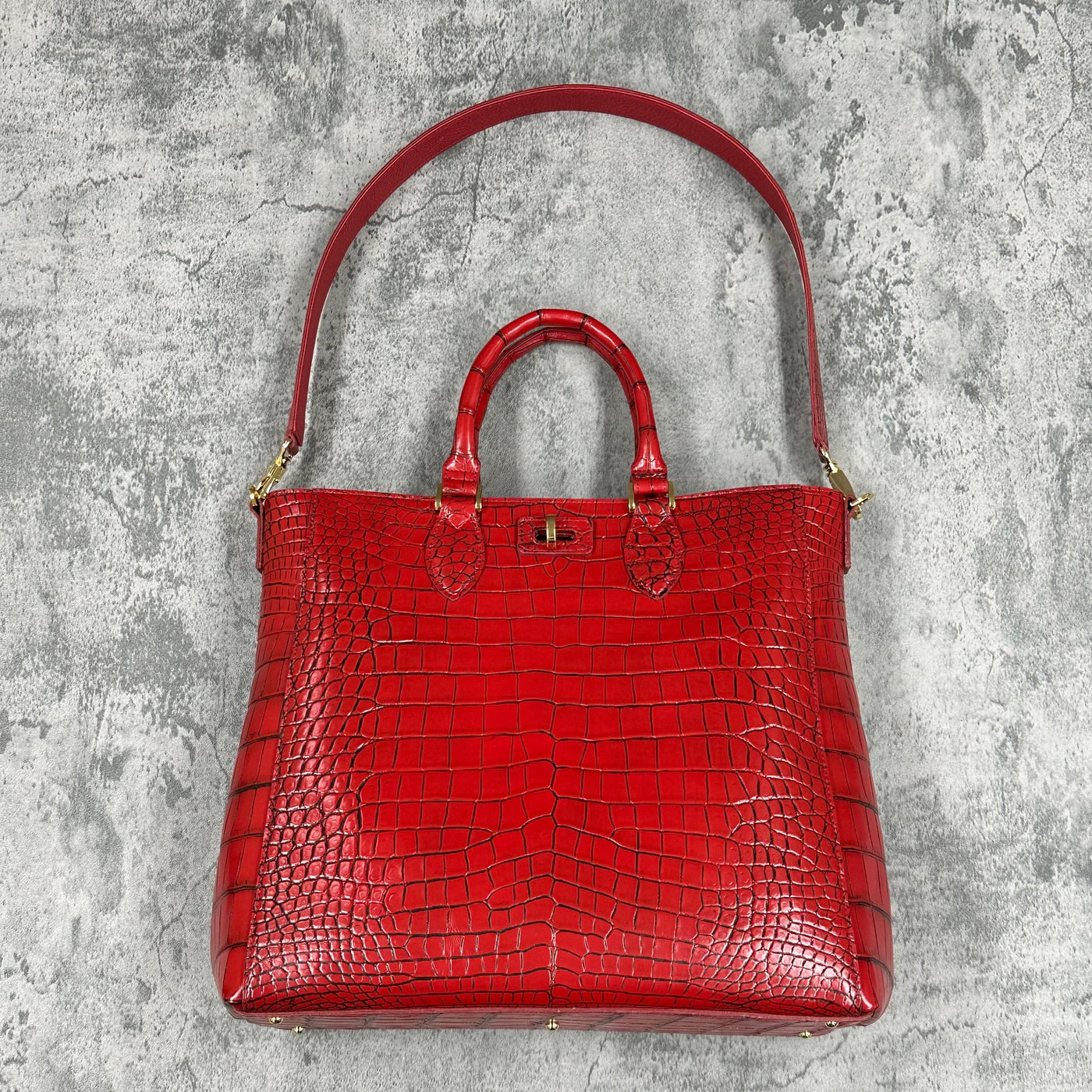 ★早い者勝ち★ 赤 クロコダイル風 クロコダイル トートバッグ メンズ レディース 本革 赤色 黒 目地染め