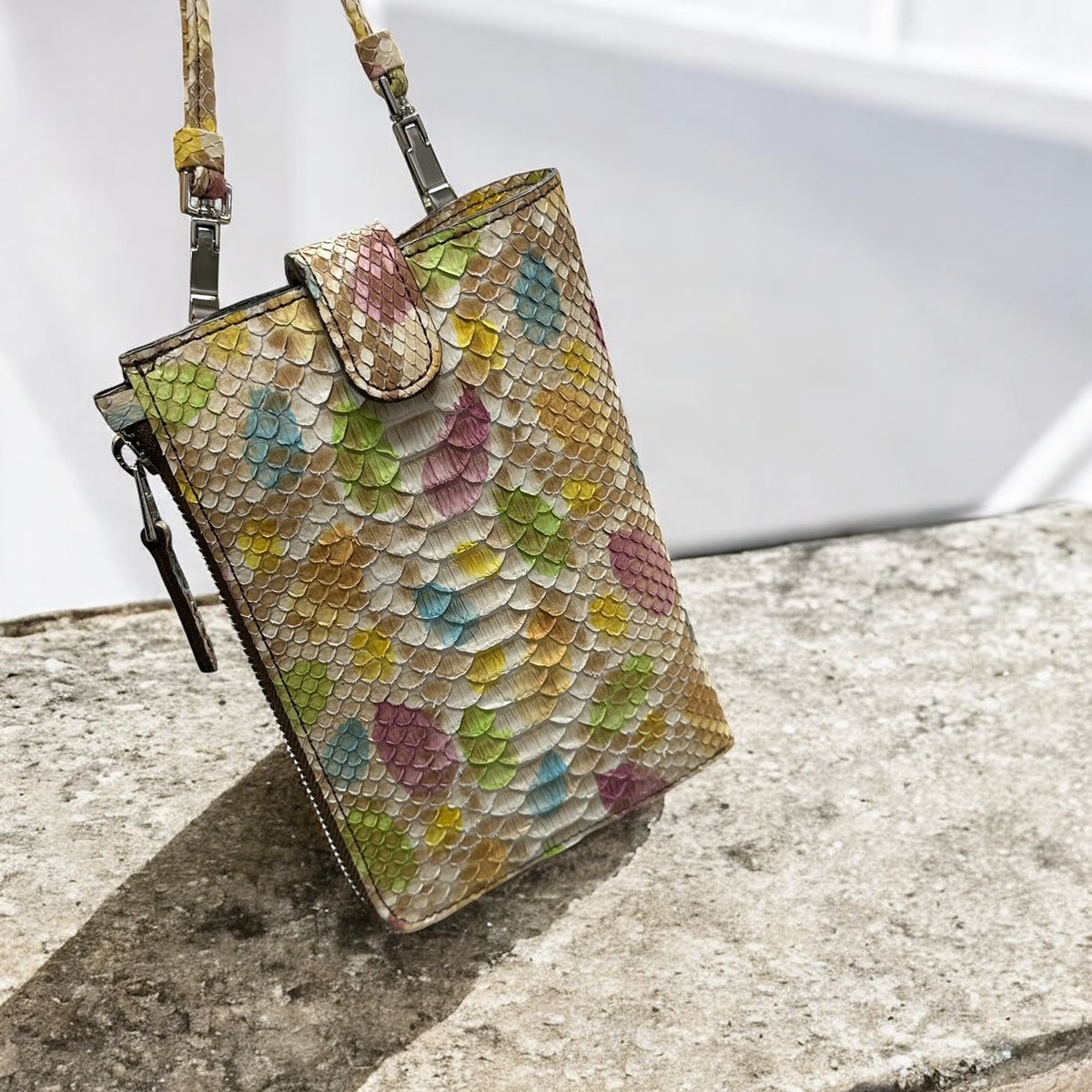 パイソン スマホショルダー メンズ レディース 本革 カラフル ドロップ