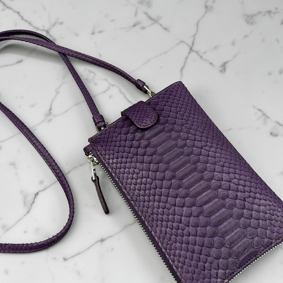 パイソン スマホショルダー メンズ レディース 本革 紫色 パープル