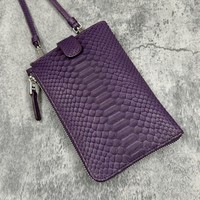 パイソン スマホショルダー メンズ レディース 本革 紫色 パープル