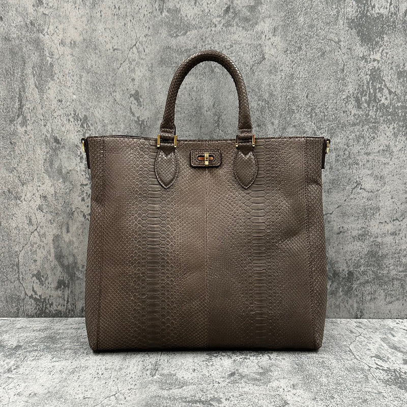 パイソン トートバッグ 蛇革 本革 茶色 ブラウン CALON(G) – Le'sac