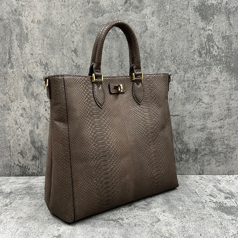 パイソン トートバッグ 蛇革 本革 メンズ レディース 茶色 ブラウン