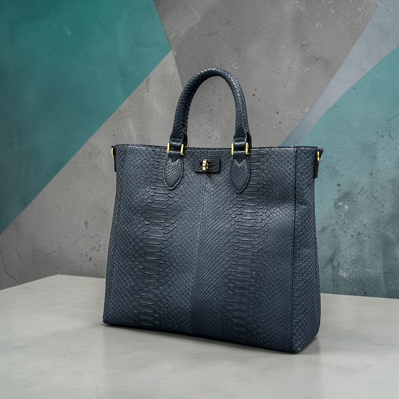 パイソン トートバッグ 蛇革 本革 メンズ レディース 紺 ネイビー