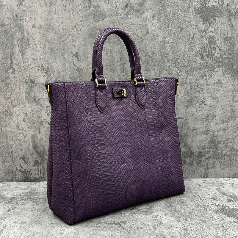 パイソン トートバッグ 蛇革 本革 メンズ レディース 紫色 パープル