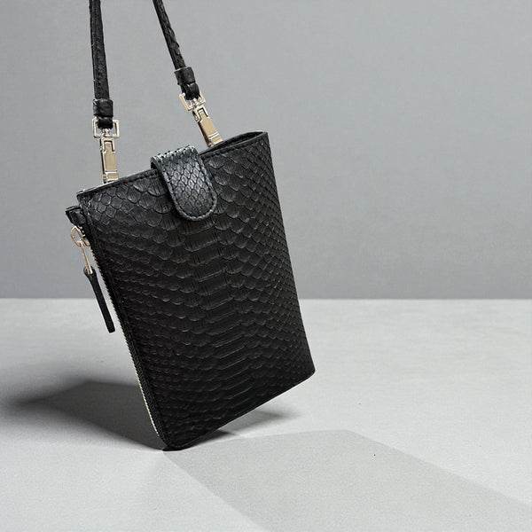 パイソン スマホショルダー メンズ レディース 本革  黒 ブラック CAPRI