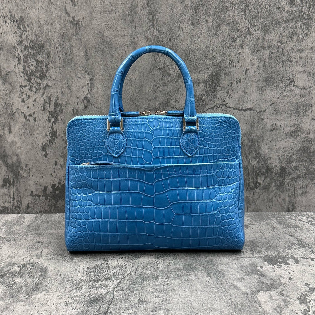 クロコダイル ミニブリーフバッグ ワニ革 ポロサス 本革 水色 ブルー
