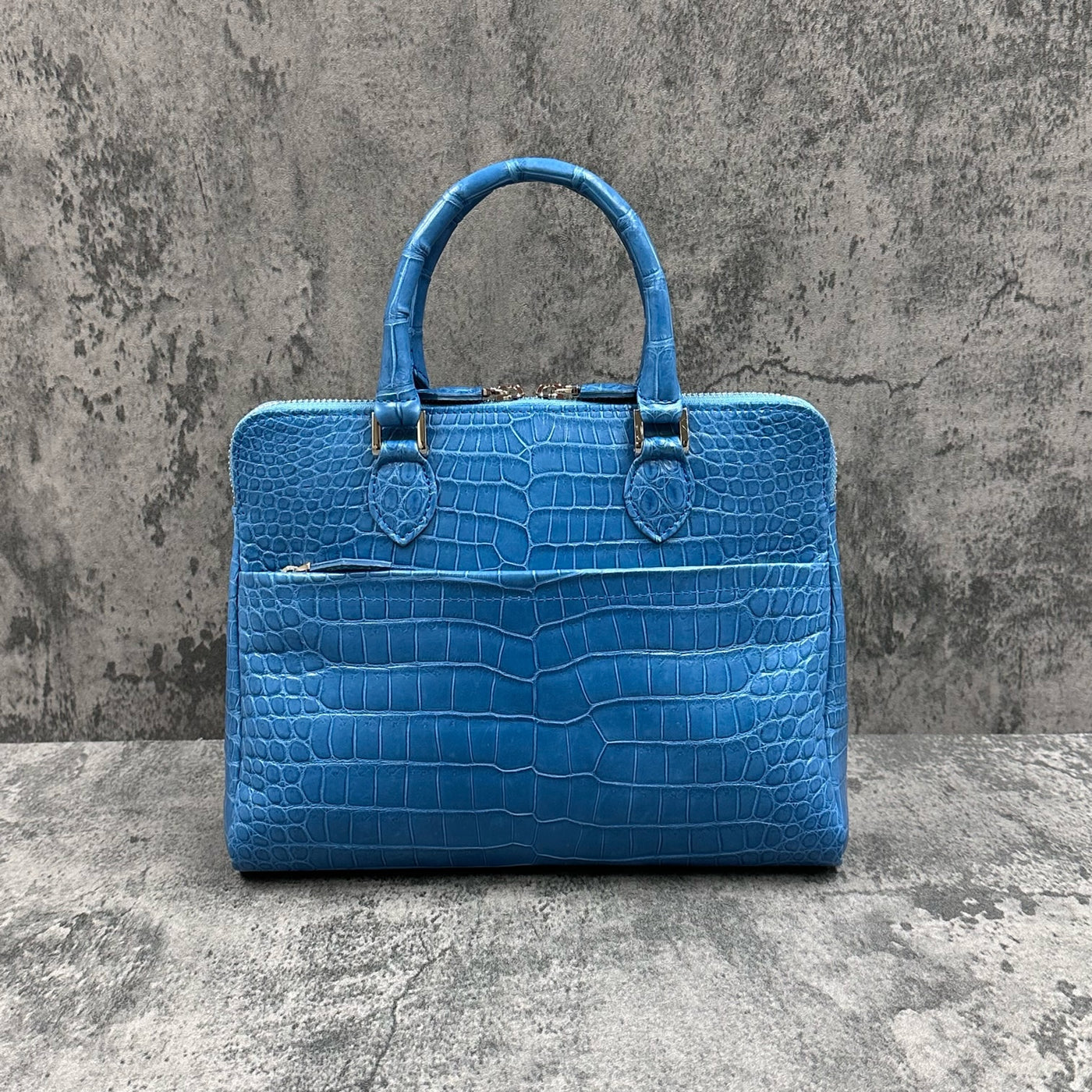 クロコダイル ミニブリーフバッグ ワニ革 ポロサス 本革 水色 ブルー