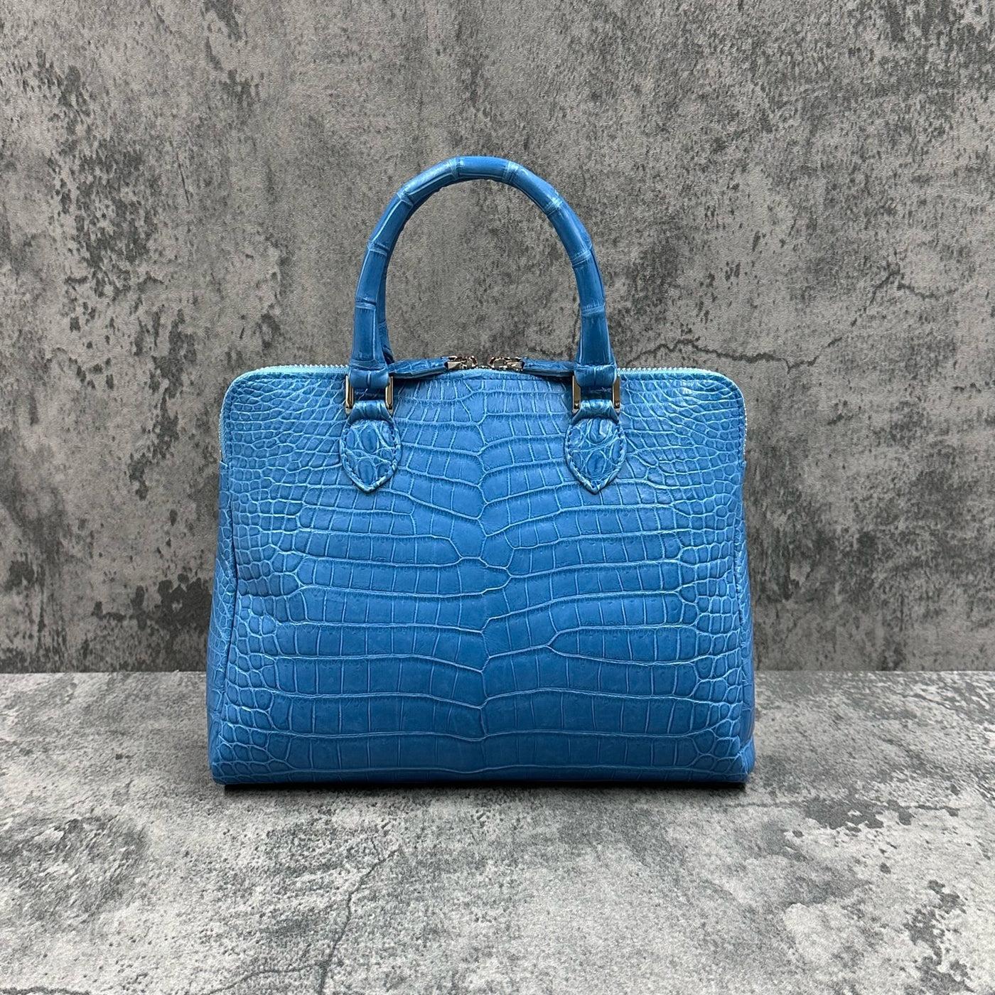 クロコダイル ミニブリーフバッグ ワニ革 ポロサス 本革 水色 ブルー