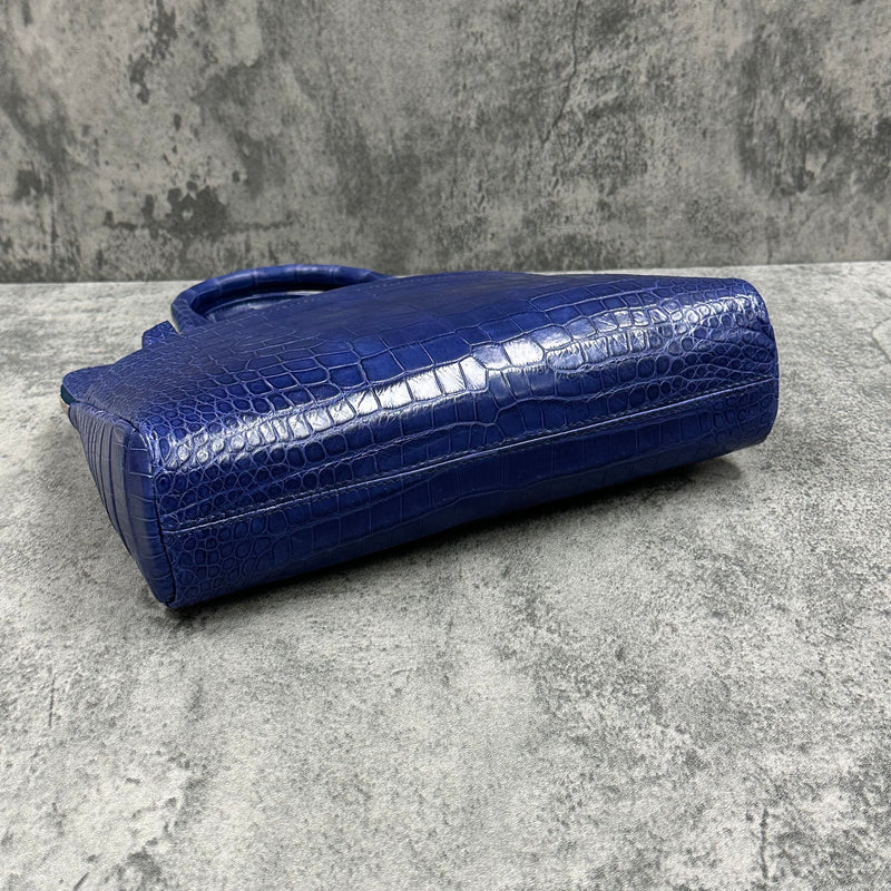 クロコダイル ミニブリーフバッグ メンズ レディース 本革 青