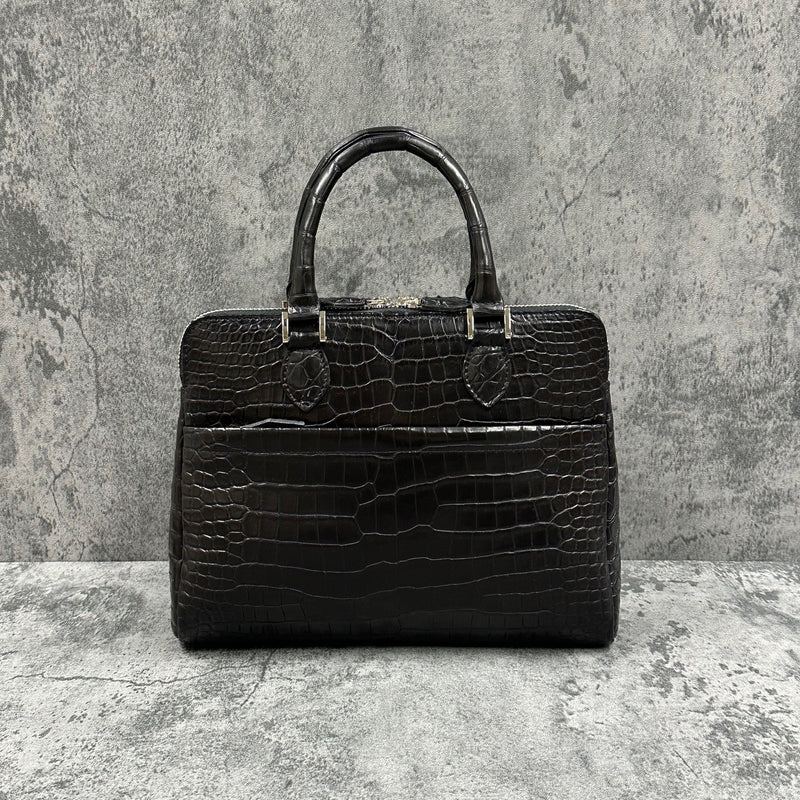 クロコダイル ミニブリーフバッグ メンズ レディース 本革 黒 ブラック