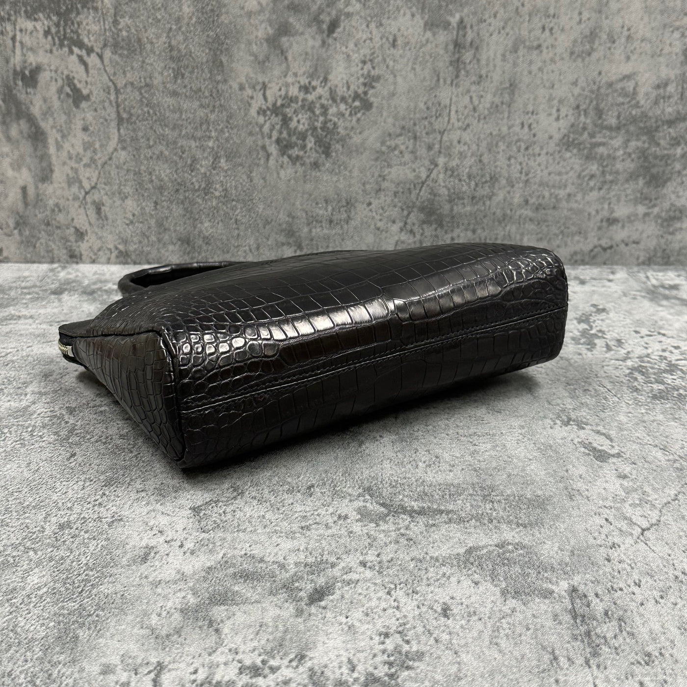 クロコダイル ミニブリーフバッグ ワニ革 ポロサス 本革 黒 ブラック