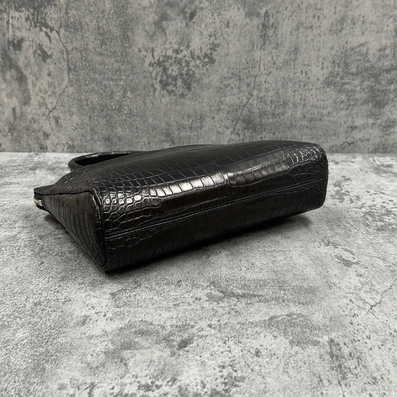 クロコダイル ミニブリーフバッグ メンズ レディース 本革 黒 ブラック