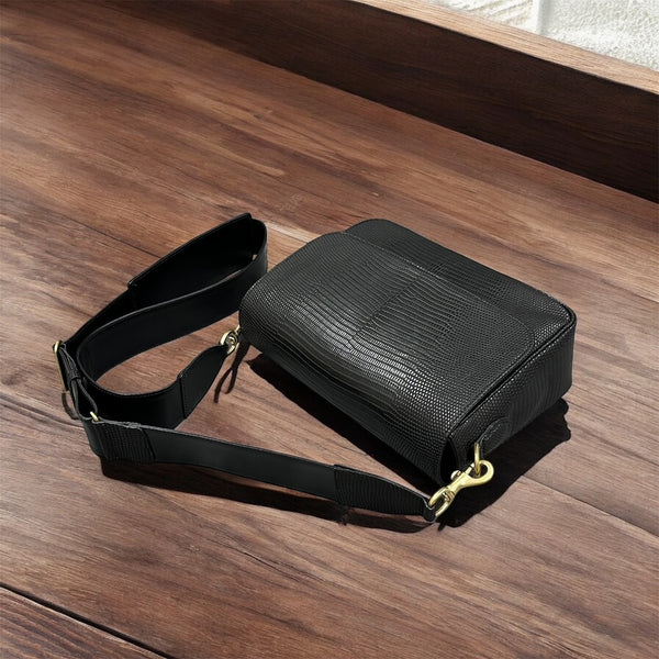 リザード ショルダーバッグ メンズ レディース 本革 マット 黒