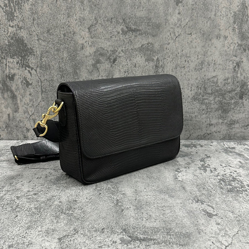 リザード ショルダーバッグ メンズ レディース 本革 マット 黒