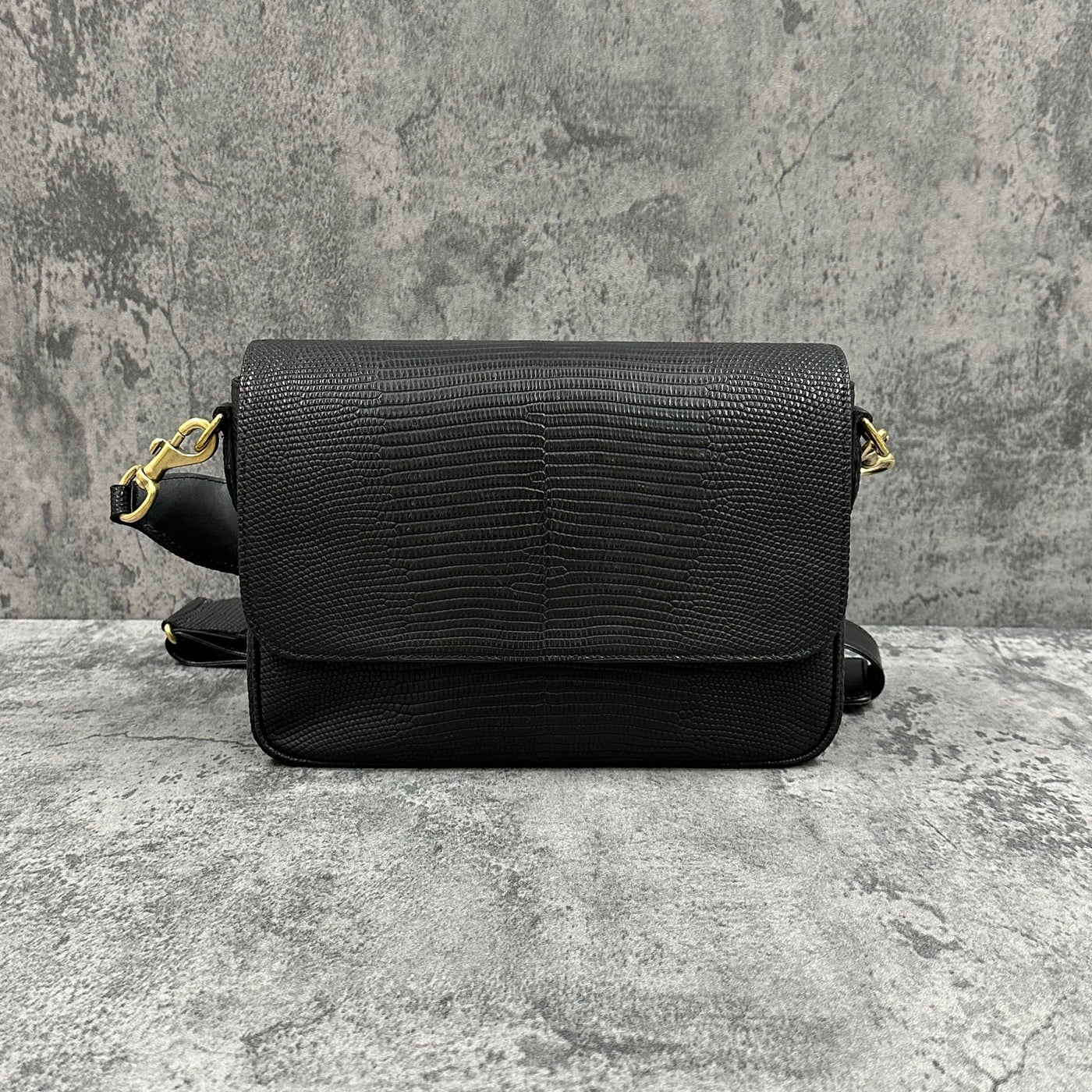 リザード ショルダーバッグ メンズ レディース 本革 マット 黒