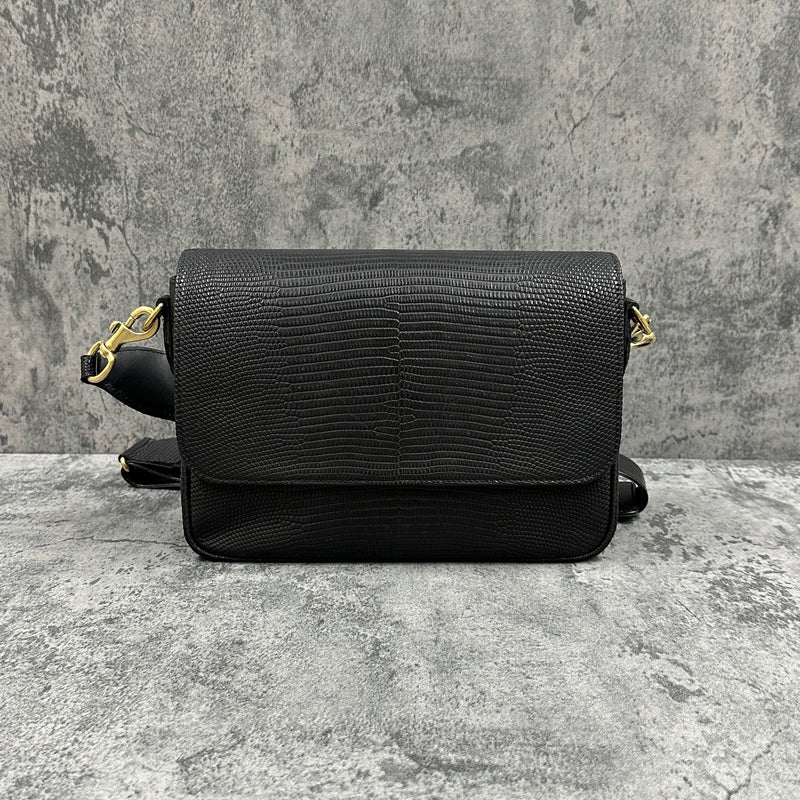 リザード ショルダーバッグ メンズ レディース 本革 マット 黒
