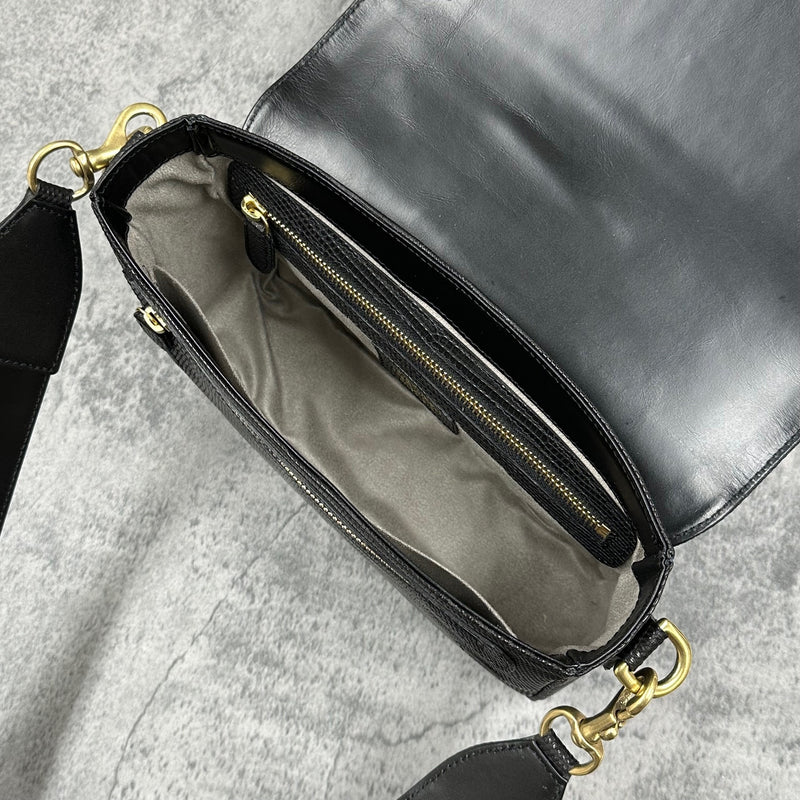 【美品】☆チェーン リザード　レザーショルダーバック  ブラック sankyo shokai（三京商会） ［5%OFFクーポン］リザード 2wayバッグ