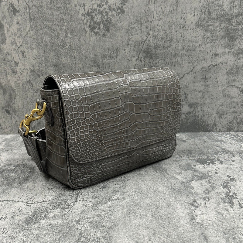 クロコダイル ショルダーバッグ ワニ革 ポロサス 本革 グレー ISTRIA