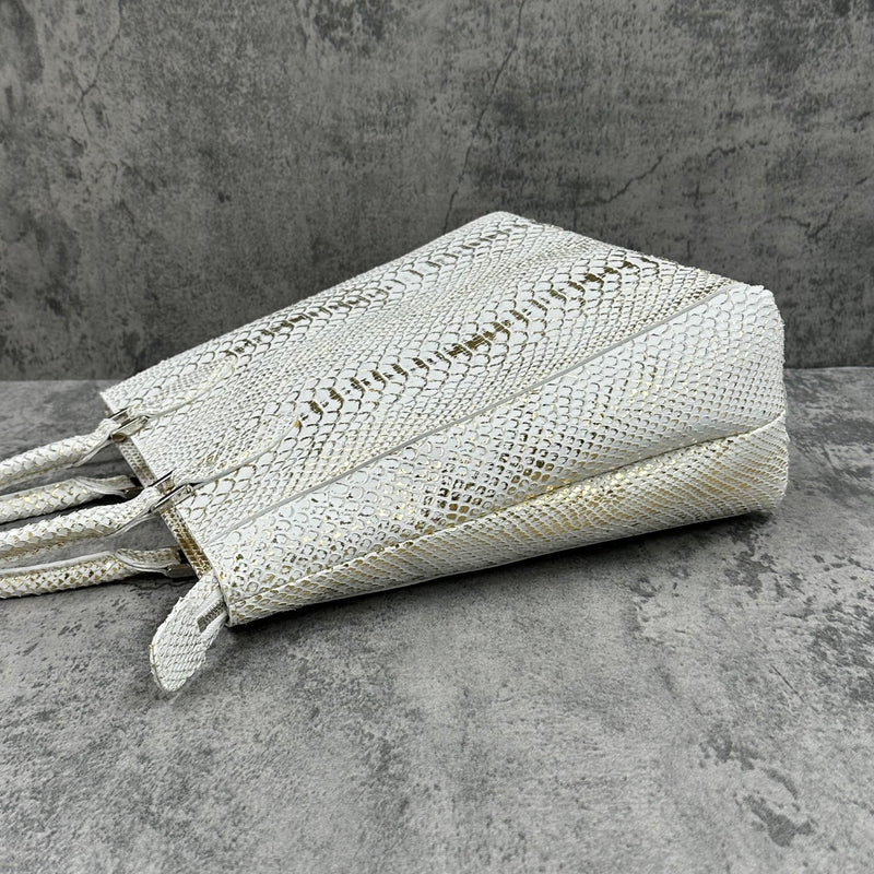 パイソン トートバッグ 蛇革 本革 金 白 ゴールド ホワイト LIBIA SPC