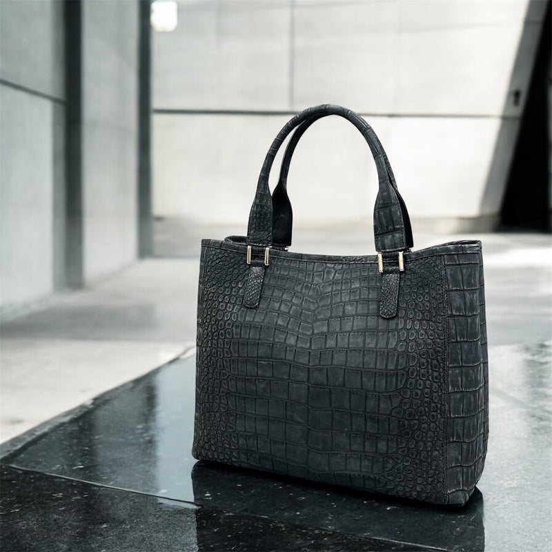 クロコダイル トートバッグ ヌバック仕上げ メンズ レディース 本革 黒