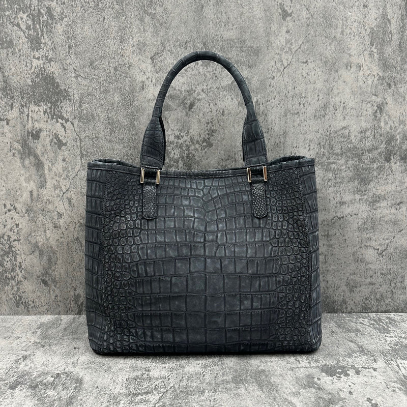 クロコダイル トートバッグ ヌバック仕上げ メンズ レディース 本革 黒