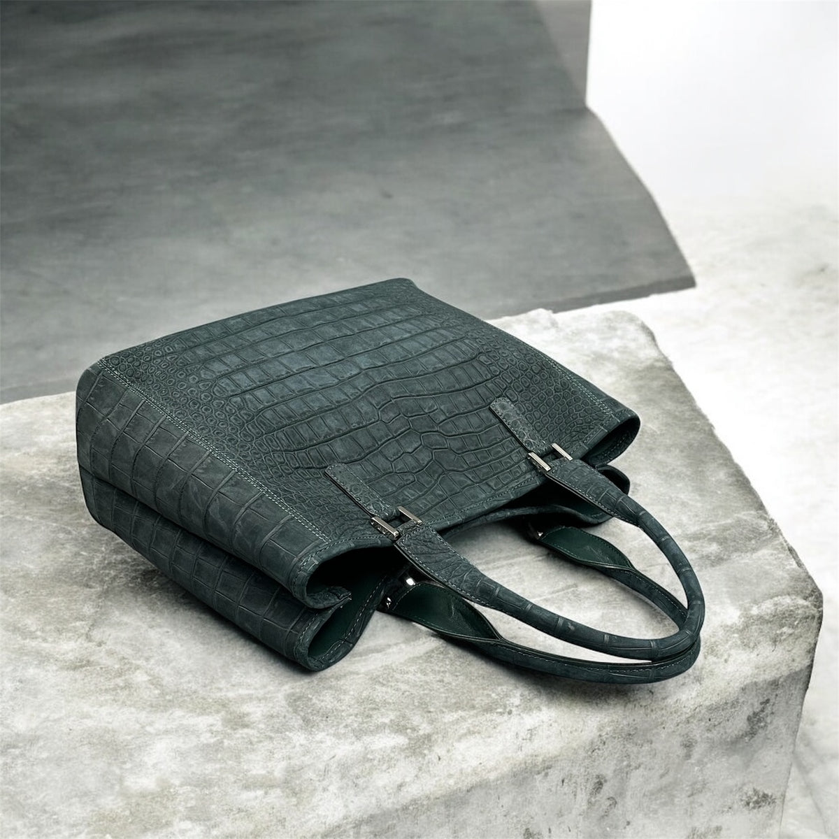 クロコーチ工房　 クロコダイル トートバッグ ヌバック仕上げ メンズ レディース 本革 緑