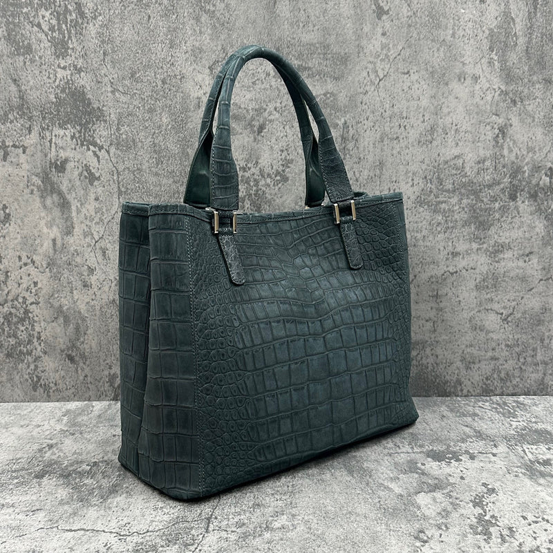 クロコダイル トートバッグ ヌバック仕上げ メンズ レディース 本革 緑