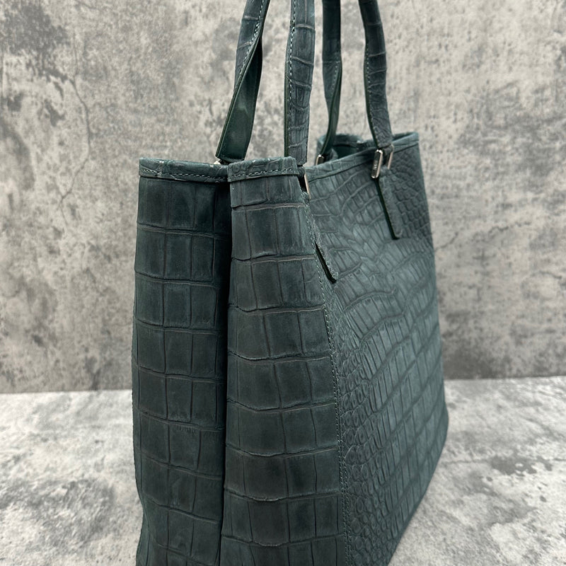 クロコダイル トートバッグ ヌバック仕上げ メンズ レディース 本革 緑