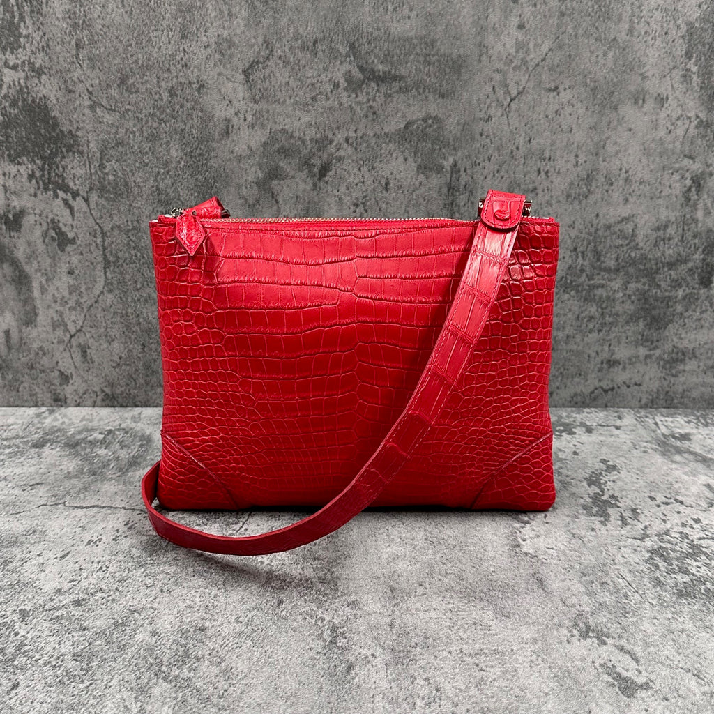 LESACクロコダイル ショルダーバッグ PEU EPAIS - NICOTINE/ニコチン