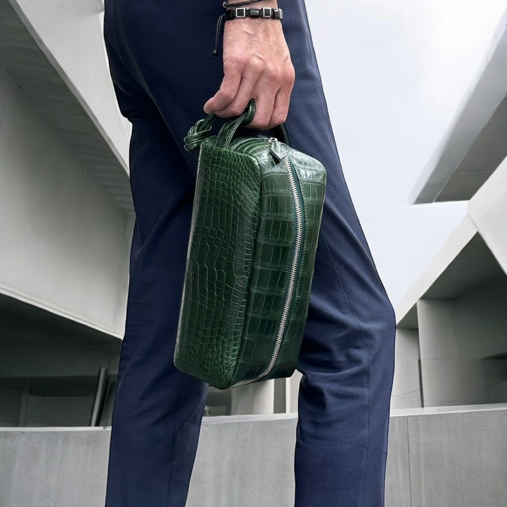 クロコダイル セカンドバッグ クラッチバッグ WAGNER - GREEN/グリーン