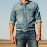 スティングレイ(ガルーシャ) 40mm連石ベルト エイ革 本革 メンズ 青 ブルー 品番1816