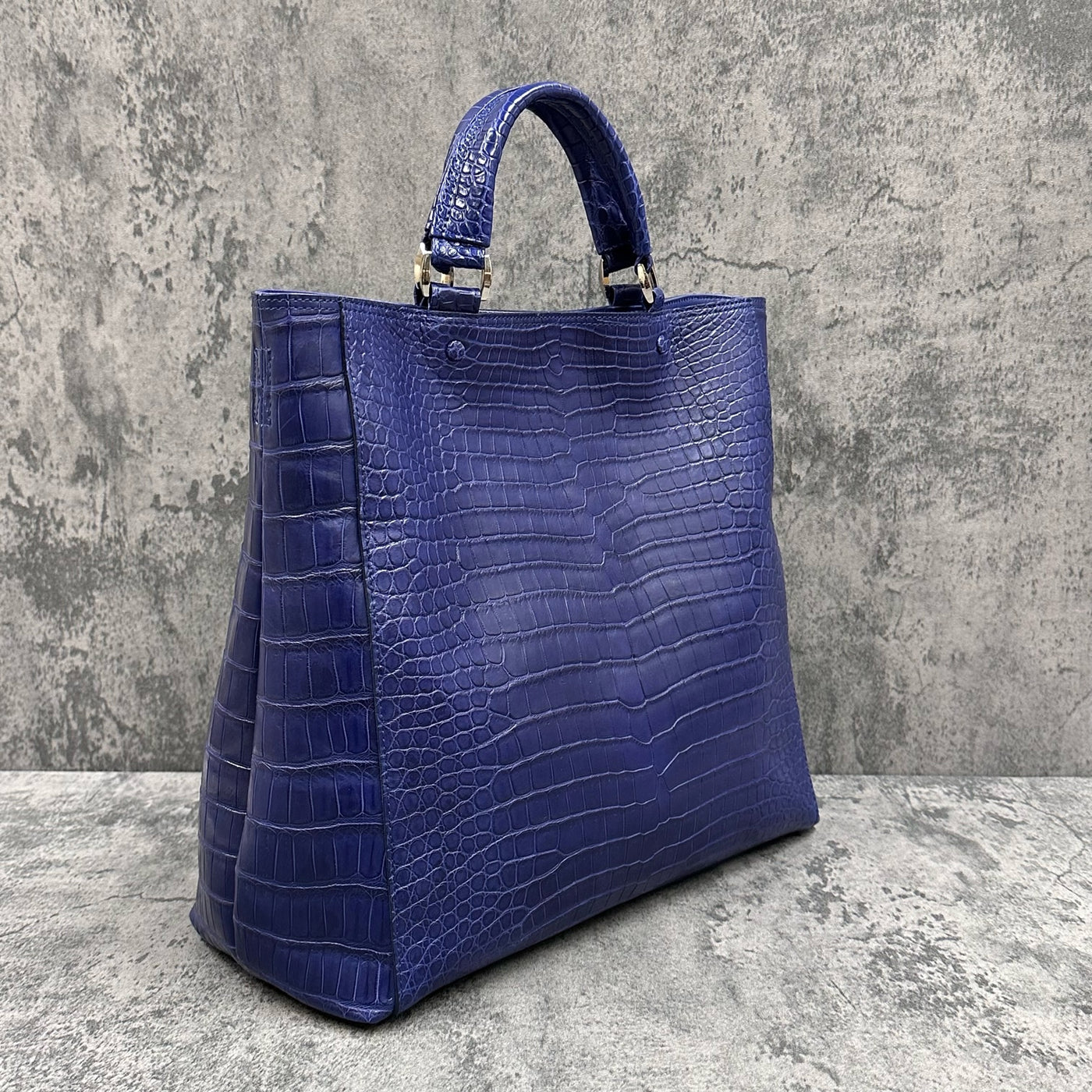 クロコダイル トートバッグ ワニ革 ポロサス 本革 青 ブルーベリー