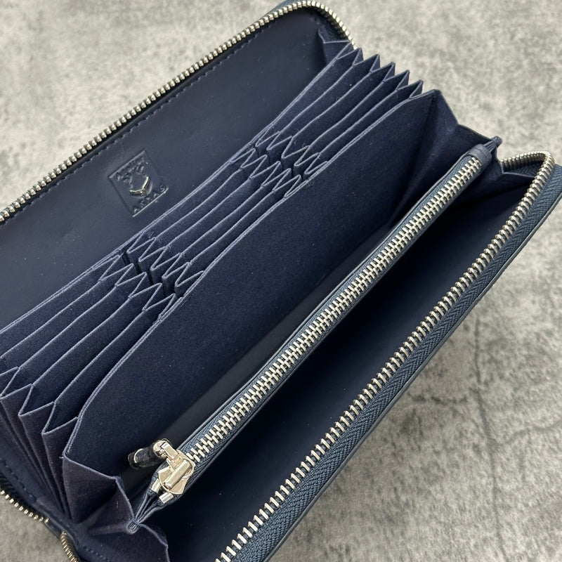 スティングレイ 長財布 ラウンドファスナー エイ革 ガルーシャ 本革 紺