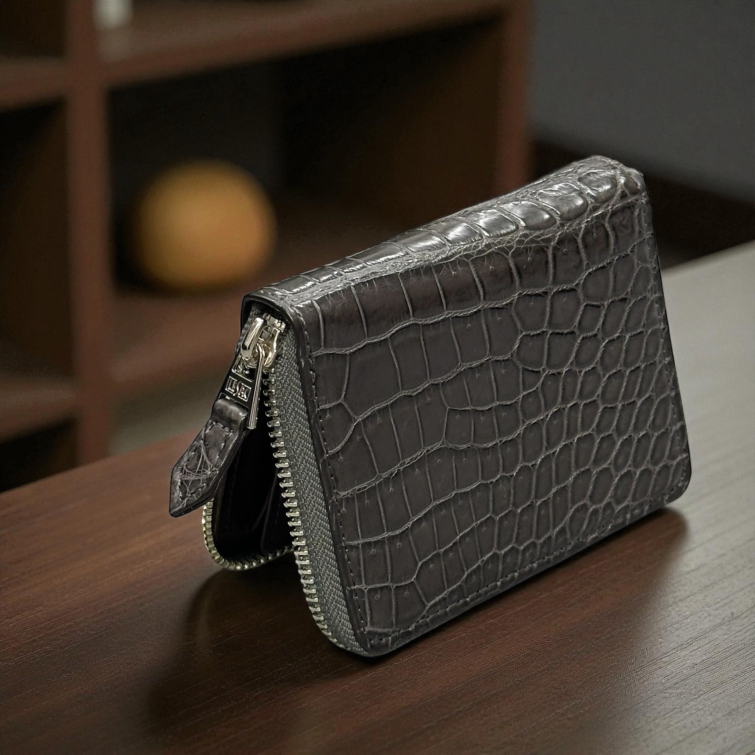 クロコダイル ミドルウォレット クロコダイル 二つ折り財布 ラウンドファスナー ミドルウォレット ワニ