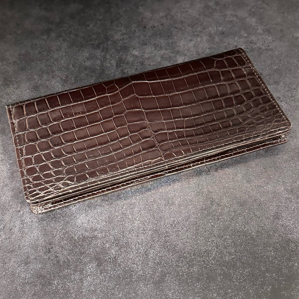 クロコダイル 長財布 純札束入れ ワニ革 本革 茶色 チョコ 品番8118