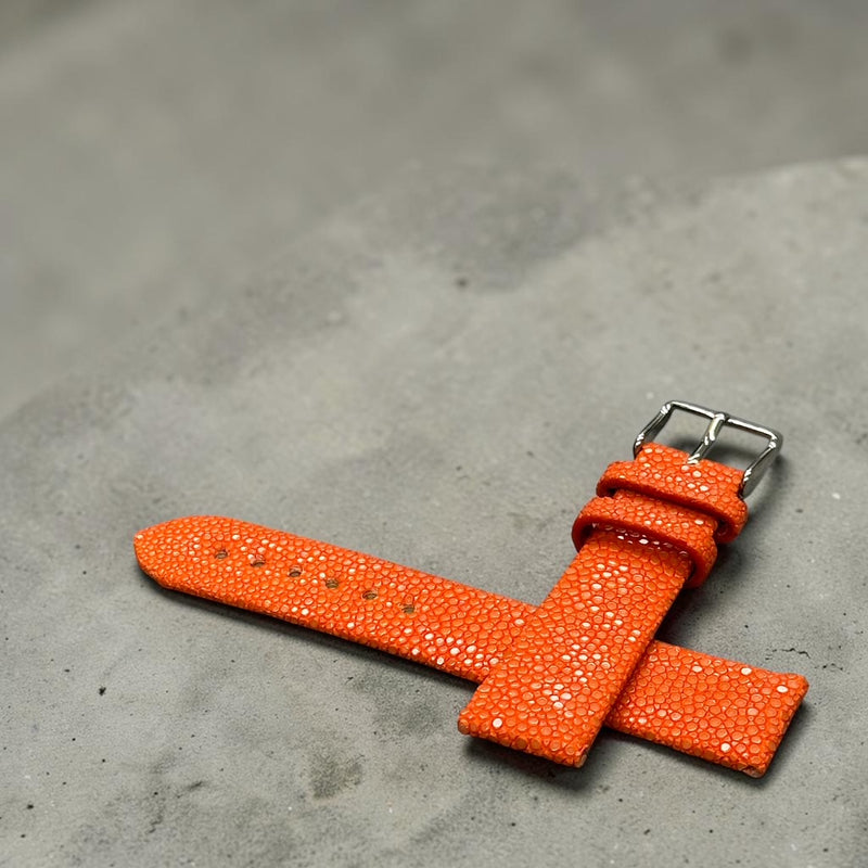 スティングレイ 時計バンド20mm エイ革 ガルーシャ 本革 オレンジ